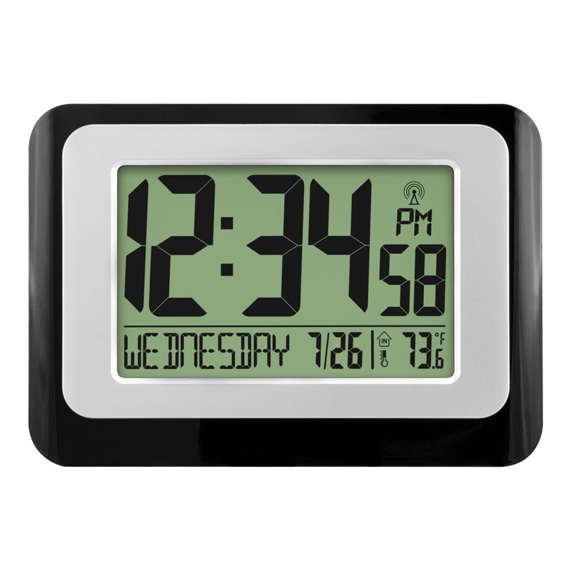 La Crosse Technology W88631 Digital Atomic Black Wall Clock with Temperature - Image 1
